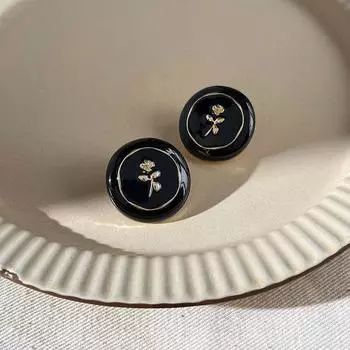 Бренд Mihmily - винтажные черные серьги-капли-розы, французская романтика