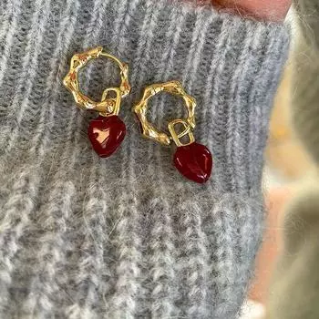Бренд Mihmily - винтажные французские серьги с красным сердцем, съемные модные