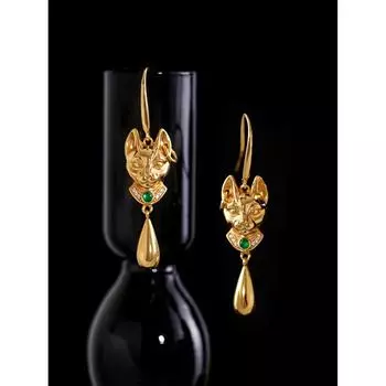 Бренд Mihmily - золотые серьги с агатом в виде кошачьей головы, дворцовый ретро-дизайн