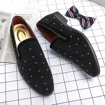 Бренд Noble Black Rhinestone Мужские туфли для офиса, роскошные мокасины Velvet Crystal, мужские лоферы, обувь для офиса, делового человека, Zapatos 6