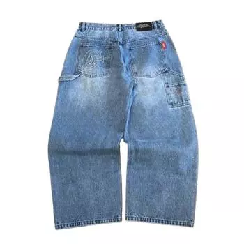 Бренд уличной моды RogueWave Джинсы широкие Y2K Хип-хоп Ретро Простой принт Свободные Готические Харадзюку Брюки-рога Джинсы с дырками S