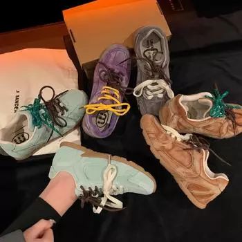 Бренд~ Весна 2024 новые ретро кроссовки кожаные дышащие контрастные цвета плоские спортивные туфли Forrest Gump женские 35 верблюд