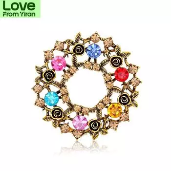 Бренд Высокое Качество Красивые Цветные Кристаллы Гирлянда Цветок Сплав Декор Ювелирные Изделия Броши Для Женщин