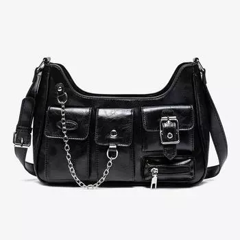 Брендовая дизайнерская цепочка, женская сумка под мышками, несколько карманов, женская сумка через плечо, модная сумка из искусственной кожи и сумочка 30x7x21cm чёрный