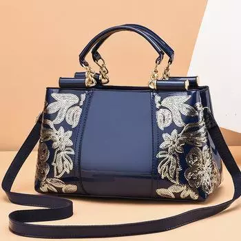 Брендовая дизайнерская новая женская сумка из лакированной кожи с вышивкой пайетками на плече, сумка через плечо, известная женская сумка-мессенджер