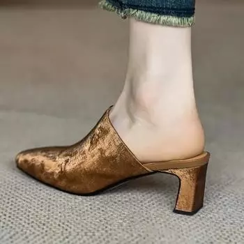 Брендовая дизайнерская обувь Muller. Высококачественная овечья замша. Удобные тапочки на высоком каблуке. Простые домашние тапочки. Повседневная обувь. 35