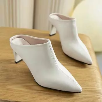 Брендовая дизайнерская обувь, женские туфли с острым носком, элегантные туфли на высоком каблуке, модные осенние босоножки с открытой пяткой, новые нарядные туфли 35