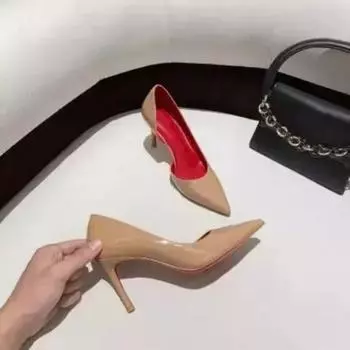 Брендовая дизайнерская усовершенствованная версия кожаных туфель на высоком каблуке с открытым носком и тонким каблуком, красная подошва из лакированной кожи с вырезом 35