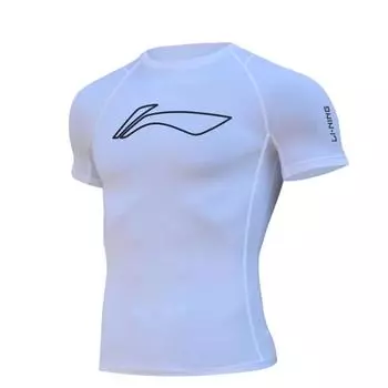 Брендовая футболка Li Ning для тренировок, быстросохнущая, высокоэластичная, облегающего кроя, с коротким рукавом и круглым вырезом, для бега, мужская, белая YUDT057-1 L