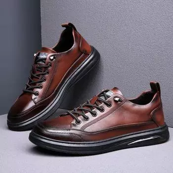 Брендовая кожаная деловая официальная обувь из коровьей кожи Мягкая мужская обувь Мужская повседневная обувь из кожи в британском стиле Zapatos Hombre 38 чёрный