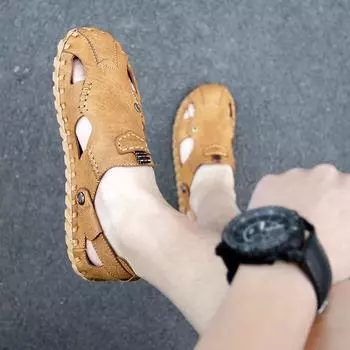 Брендовая модная летняя пляжная мужская обувь, новейшие высококачественные кожаные сандалии, классические мужские сандалии, повседневные уличные тапочки, размер 38-45 43