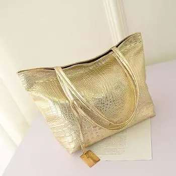 Брендовая модная повседневная женская сумка на плечо, серебристая, Золотая, черная сумка из крокодиловой кожи, женская большая сумка-тоут, женские ручные сумки Sac (30cm<Max Length<50cm)