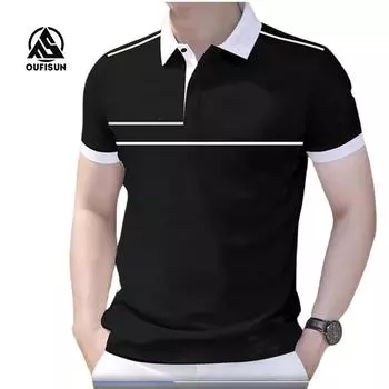 Брендовая мужская деловая рубашка поло, полосатая рубашка поло для мужчин, рубашка поло с коротким рукавом, облегающая повседневная рубашка поло с коротким рукавом S