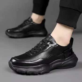 Брендовая мужская кожаная повседневная обувь Зимние кроссовки на платформе со шнуровкой Дорожная обувь Износостойкая обувь Мужские кроссовки в британском стиле 38