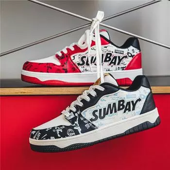 Брендовая мужская повседневная спортивная обувь из дышащей кожи, дизайнерская спортивная обувь, мужская модная плоская обувь для скейтбординга, мужская 39 красный