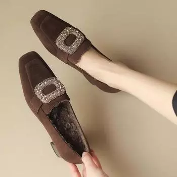 Брендовая обувь для женщин с квадратными пуговицами, женские туфли на высоком каблуке, модные, кристальные, для офиса и карьеры, новые туфли на высоком каблуке с квадратным носком, Zapatos 34 чёрный