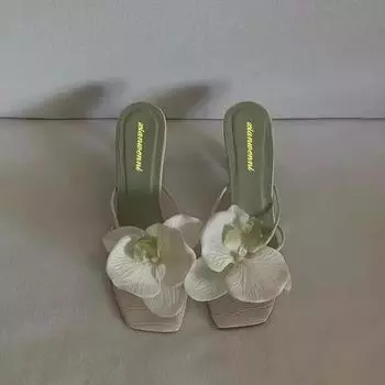 Брендовая обувь женская летняя новая элегантная с цветочным дизайном женские тапочки повседневная модная верхняя одежда высокие каблуки шлепанцы женские 36 вино красного