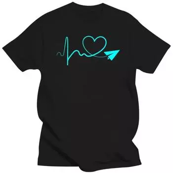 Брендовая одежда Heartbeat Plane Love Print Funny T Shirt Футболка мужская с коротким рукавом Camiseta Luminous T Shirt Ropa Hombre S