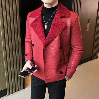 Брендовая одежда, модные мужские облегающие сохраняющие тепло кожаные куртки/мужские высококачественные утепленные повседневные кожаные пальто S