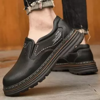 Брендовая толстая подошва, удобная для ношения на открытом воздухе, мужские кроссовки из натуральной кожи, мужская повседневная обувь для путешествий, ходьбы, скалолазания 38 чёрный