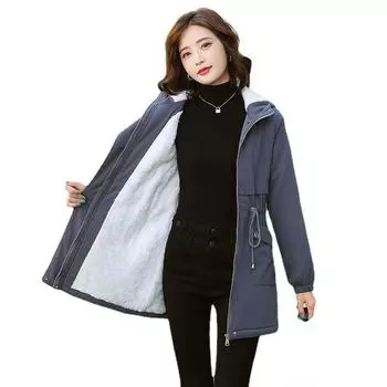 Брендовая женская бархатная ветровка VANGULL средней длины, зимняя повседневная бархатная ветровка в Корейском стиле с бархатной подкладкой, плотное пальто M чёрный