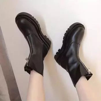 Брендовая женская обувь 2024 года, новые женские ботинки на платформе с круглым носком, зимняя мода, панк-молния, мотоциклетные ботинки, женские, Zapatos De Mujer 35 чёрный