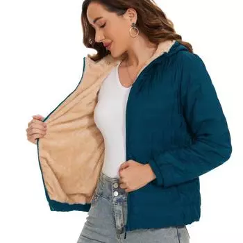 Брендовое женское осенне-зимнее пальто с коротким принтом и капюшоном, однотонная куртка с флисовой подкладкой XXS чёрный