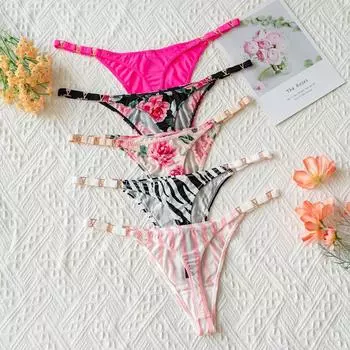 Брендовые бикини, необычные стринги, стринги, леопардовые женские эротические трусики с цветочным принтом, сексуальные стринги Mujer, женское белье M белый