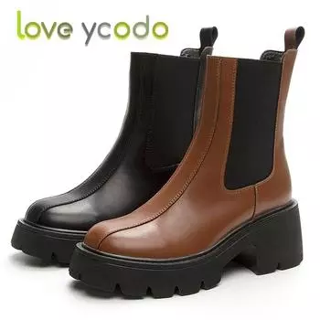 Брендовые ботинки Love Ycodo для женщин и девочек на весну и осень из воловьей ткани на толстой подошве, модные повседневные ботинки из натуральной натуральной кожи