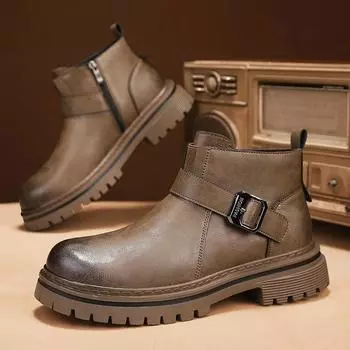 Брендовые британские кожаные нескользящие мотоциклетные ботинки для мужчин, модные повседневные туфли на платформе, мужские дизайнерские ботильоны с мягкой подошвой 39 чёрный