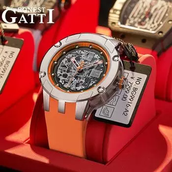 Брендовые часы Bonest Gatti, деловые светящиеся водонепроницаемые мужские механические часы
