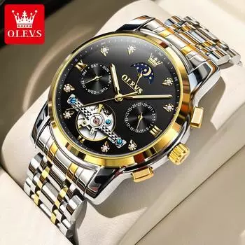 Брендовые часы OLEVS, автоматические механические часы, деловые часы для отдыха, полые мужские часы, модные мужские часы