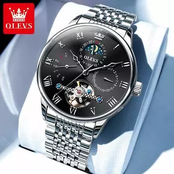 Брендовые часы OLEVS, автоматические механические часы, многофункциональные мужские часы с фазой луны, мужские часы