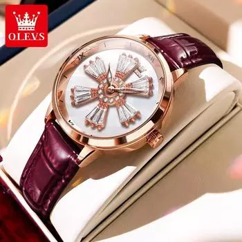 Брендовые часы OLEVS, модные и элегантные водонепроницаемые кварцевые часы с вращающимся циферблатом, женские часы, женские часы