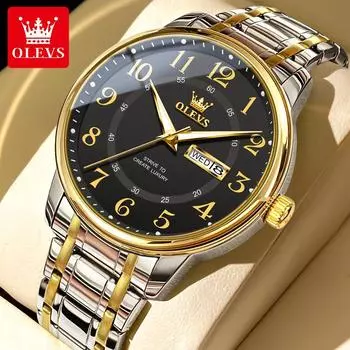 Брендовые часы OLEVS, модные кварцевые часы с двойным календарем, простые деловые водонепроницаемые мужские часы, мужские часы