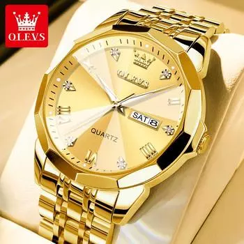 Брендовые часы OLEVS, модные кварцевые часы с римскими шкалами и двойным календарем, водонепроницаемые мужские часы, мужские часы