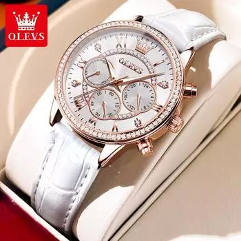 Брендовые часы OLEVS, новое кольцо с бриллиантом, модные водонепроницаемые светящиеся кварцевые часы, женские часы, женские часы