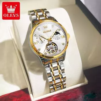 Брендовые часы OLEVS, очаровательные роскошные многофункциональные водонепроницаемые механические часы, женские часы, женские часы