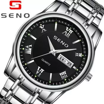 Брендовые часы SENO, мужские светящиеся водонепроницаемые часы с двойным календарем, модные ультратонкие часы, кварцевые часы белый