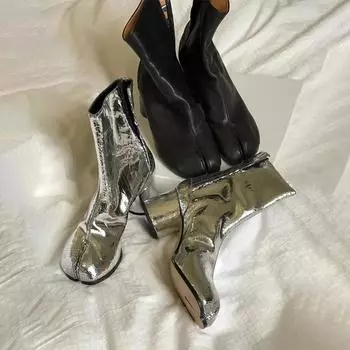 Брендовые дизайнерские ботинки таби, женские ботинки на массивном высоком каблуке с раздельным носком, кожаные ботинки Zapatos Mujer, модная осенняя женская обувь, Botas Mujer 35