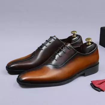 Брендовые дизайнерские туфли-оксфорды разных цветов, мужские туфли из натуральной кожи ручной работы со шнуровкой, для офиса, торжеств, свадьбы 38 чёрный