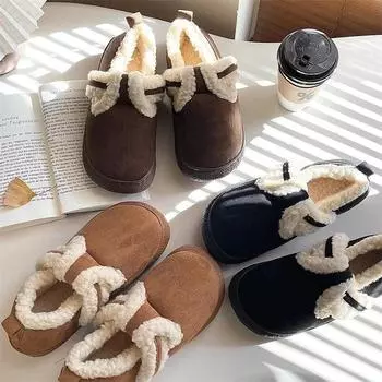 Брендовые домашние хлопковые сапоги, женские удобные плюшевые теплые ботинки, женские ботильоны, новая нескользящая женская обувь на плоской подошве с круглым носком 36-37 чёрный