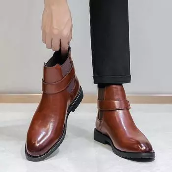 Брендовые европейские и американские модные осенние мужские удобные ботильоны британские джентльменские ретро-ботфорты с острым носком 38 чёрный