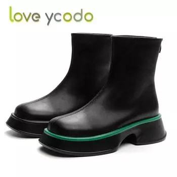 Брендовые кожаные ботинки Love Ycodo на весну и осень для женщин и девочек, студенческие модные повседневные кожаные ботинки на толстой подошве 39