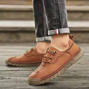 Брендовые кожаные мужские туфли, дышащие туфли для вождения, дизайнерские мужские мокасины для отдыха на открытом воздухе, мужские туфли на плоской подошве со шнуровкой, повседневные модные мокасины 38 кофейный