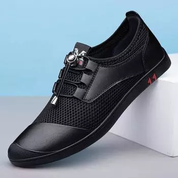 Брендовые летние мужские кожаные туфли, дышащие, удобные, сетчатые, мужские кроссовки, мужские кожаные мокасины, классические деловые мокасины 36 чёрный