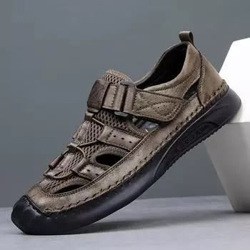 Брендовые летние мужские сандалии из натуральной кожи, мужские тапочки-гладиаторы, мужские пляжные сандалии, мягкая удобная подушка, обувь для прогулок на открытом воздухе 39 коричневый
