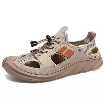 Брендовые летние мужские сандалии, модная мужская повседневная обувь, дизайнерская крутая пляжная мужская обувь, сандалии из натуральной кожи, дышащие мужские тапочки 38