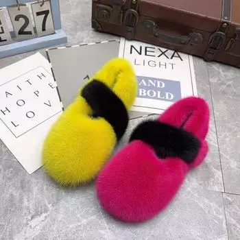 Брендовые меховые балетки плюшевые женские замшевые туфли мода повседневная обувь Marie Janes зима 2025 тренд новые удобные прогулочные туфли Zapatillas De Mujer 35 чёрный