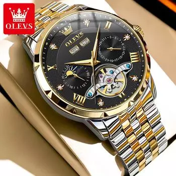 Брендовые многофункциональные мужские часы OLEVS, светящиеся водонепроницаемые автоматические механические часы, мужские часы